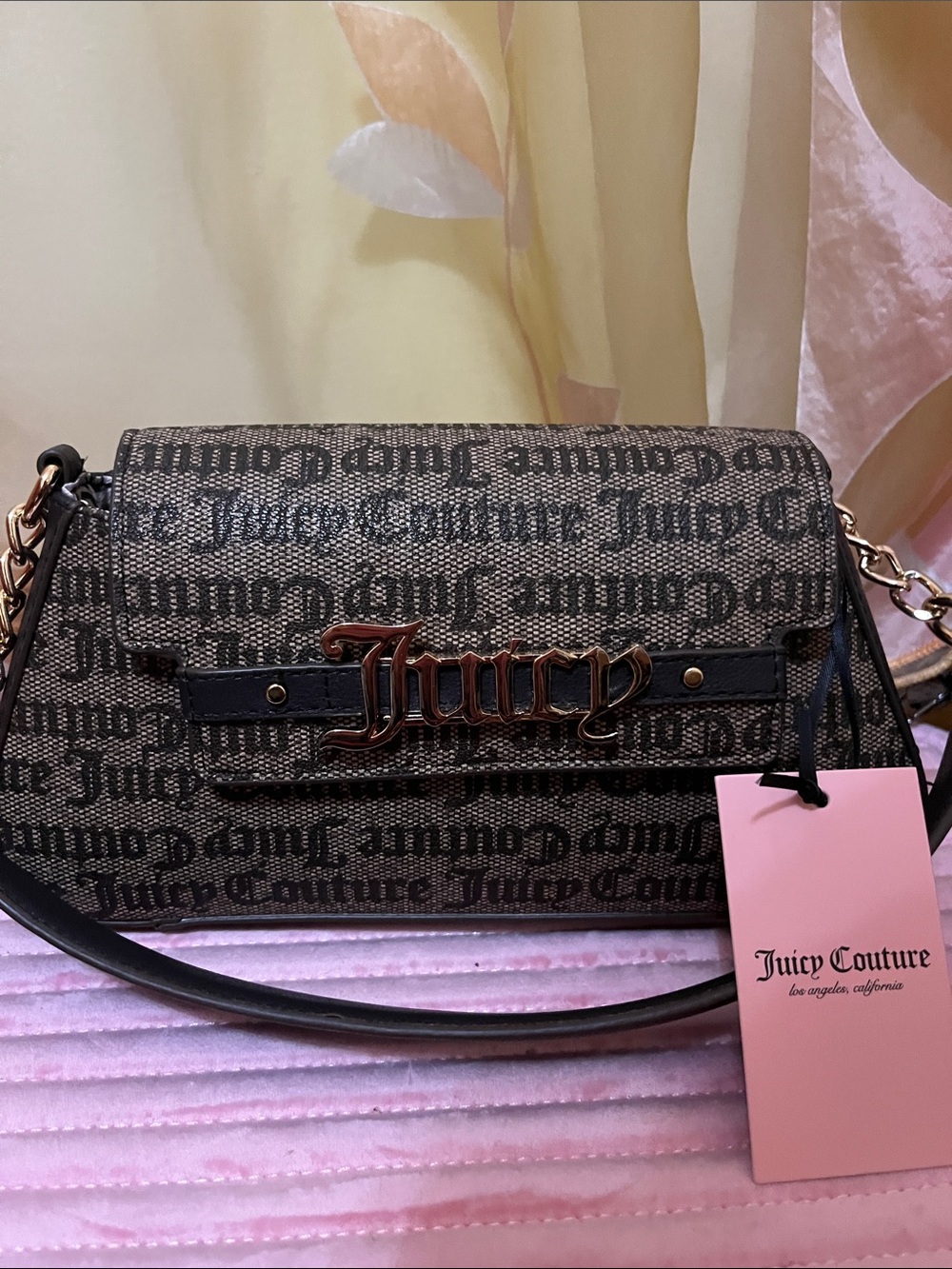 Juicy Couture Brown Logo Canvas Shoulder Bag with Gold Hardware BRAND NEW!